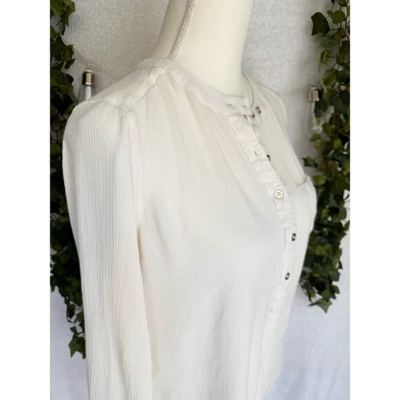 Altar'd State Oversized White Rayon Long Sleeve Half Button Up Top Women's Small - Picture 5 of 11